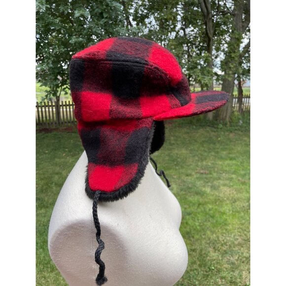 Vintage Trapper Hat Plaid Large Wool Blend Made In USA Dorman Pacific Faux Fur - Picture 2 of 9